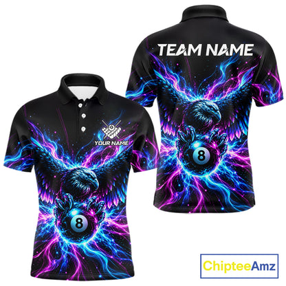 Neon Eagle Mens Billiard Polo 1/4-Zip Shirt Personalized Pink & Blue Fire 8 Ball Billiard Team Jersey NYN4770