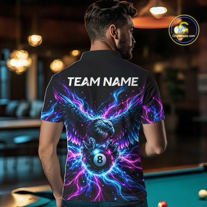 Neon Eagle Mens Billiard Polo 1/4-Zip Shirt Personalized Pink & Blue Fire 8 Ball Billiard Team Jersey NYN4770