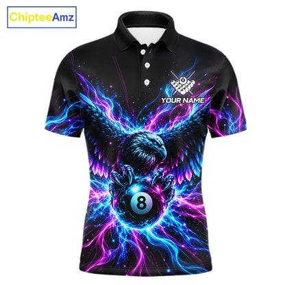 Neon Eagle Mens Billiard Polo 1/4-Zip Shirt Personalized Pink & Blue Fire 8 Ball Billiard Team Jersey NYN4770
