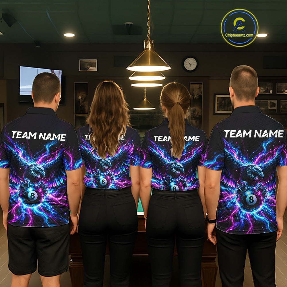 Neon Eagle Women Billiard Polo 1/4-Zip Shirt Personalized Pink & Blue Fire 8 Ball Billiard Team Jersey NYN4770