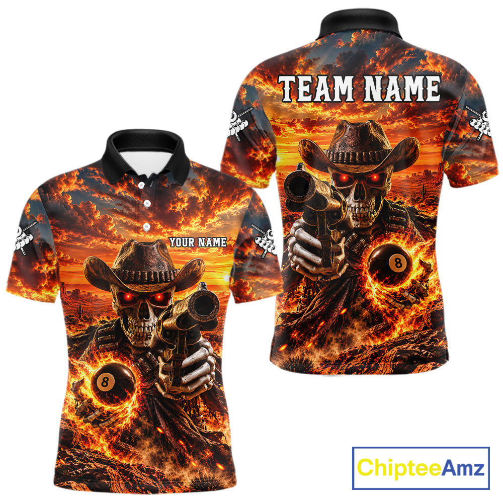 Custom Funny Cowboy Skull 8-Ball Billiard Jersey For Men Skeleton Sunset Pool Team Billiard Shirt NYN4778