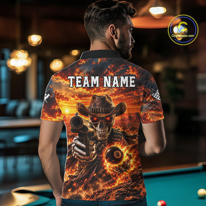 Custom Funny Cowboy Skull 8-Ball Billiard Jersey For Men Skeleton Sunset Pool Team Billiard Shirt NYN4778