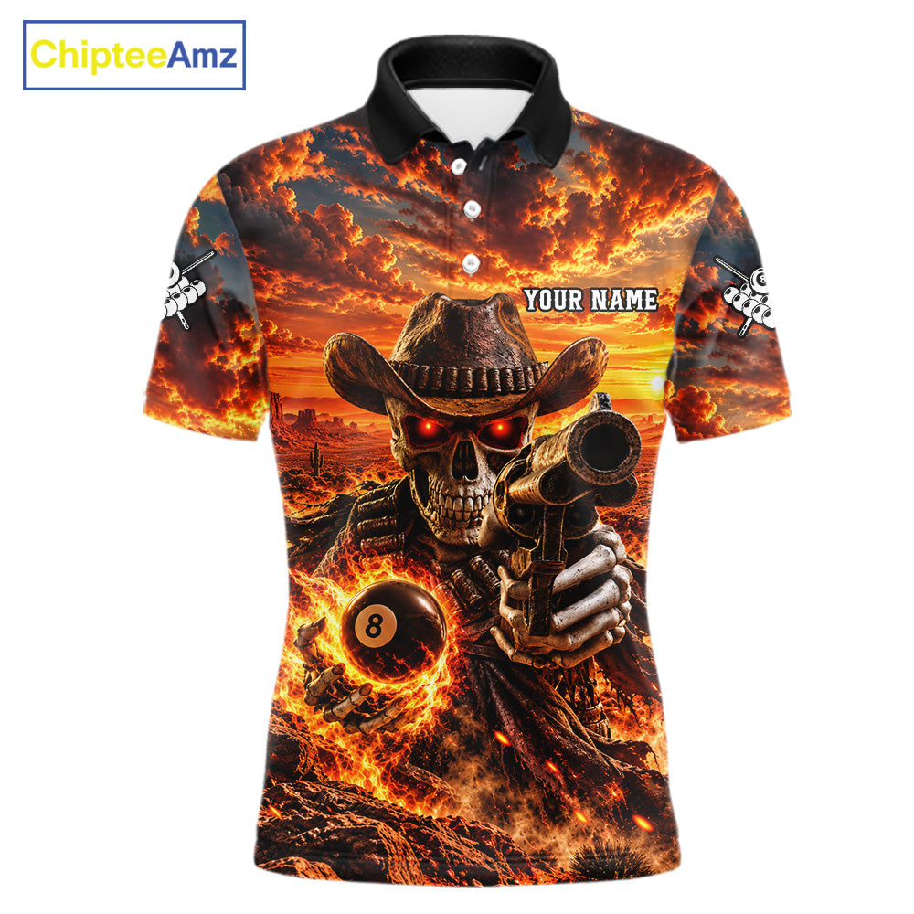 Custom Funny Cowboy Skull 8-Ball Billiard Jersey For Men Skeleton Sunset Pool Team Billiard Shirt NYN4778