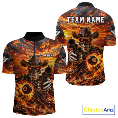 Custom Funny Cowboy Skull 8-Ball Billiard Jersey For Men Skeleton Sunset Pool Team Billiard Shirt NYN4778