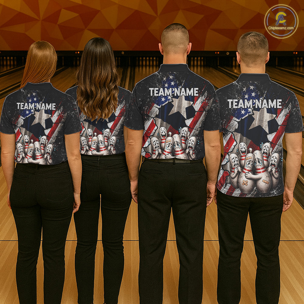Funny Sad Pins Mascot Patriotic Bowling Jersey For Women Custom Texas - US Flag Bowling Team Shirts NYN3199