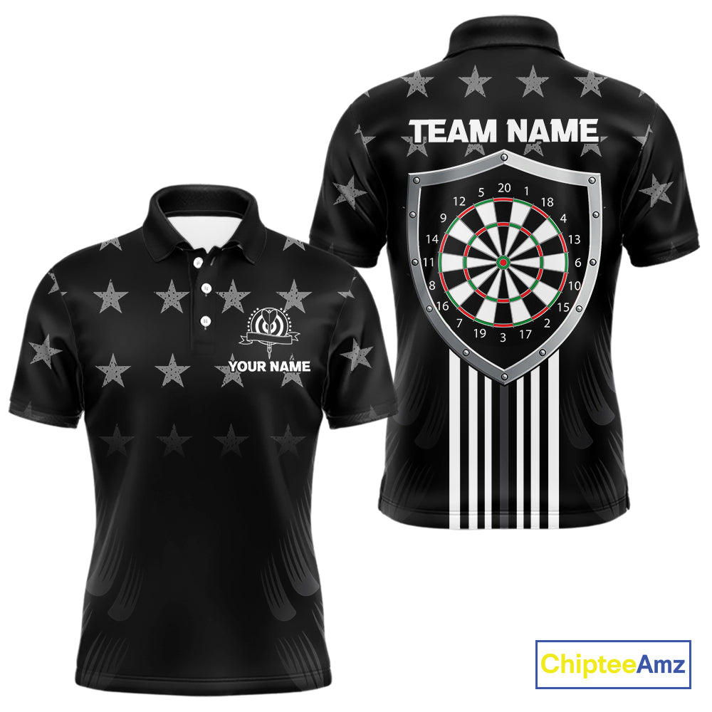 Black & Red US Flag Dartboard - Men's Patriotic Darts Shirt - Custom Name For Players NYN0488