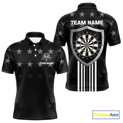 Black & Red US Flag Dartboard - Men's Patriotic Darts Shirt - Custom Name For Players NYN0488