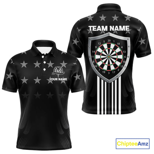 Black & Red US Flag Dartboard - Men's Patriotic Darts Shirt - Custom Name For Players NYN0488