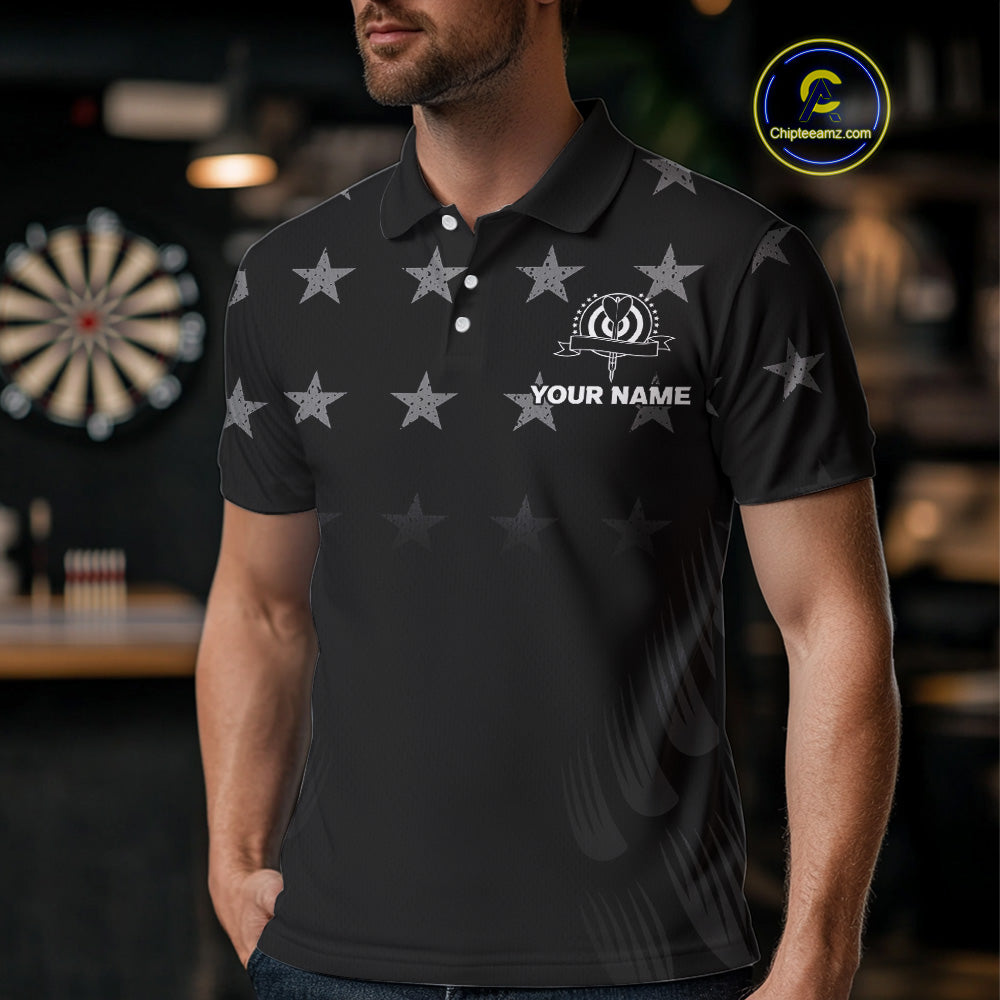 Black & Red US Flag Dartboard - Men's Patriotic Darts Shirt - Custom Name For Players NYN0488