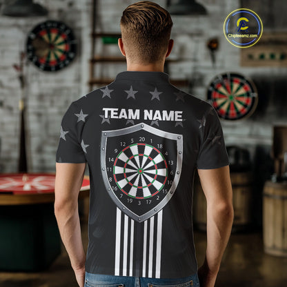 Black & Red US Flag Dartboard - Men's Patriotic Darts Shirt - Custom Name For Players NYN0488