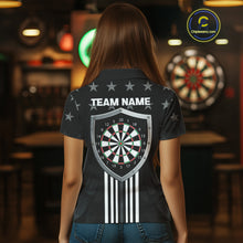 Load image into Gallery viewer, Black &amp; Red US Flag Dartboard - Women's Patriotic Darts Shirt - Custom Name For Players NYN0488