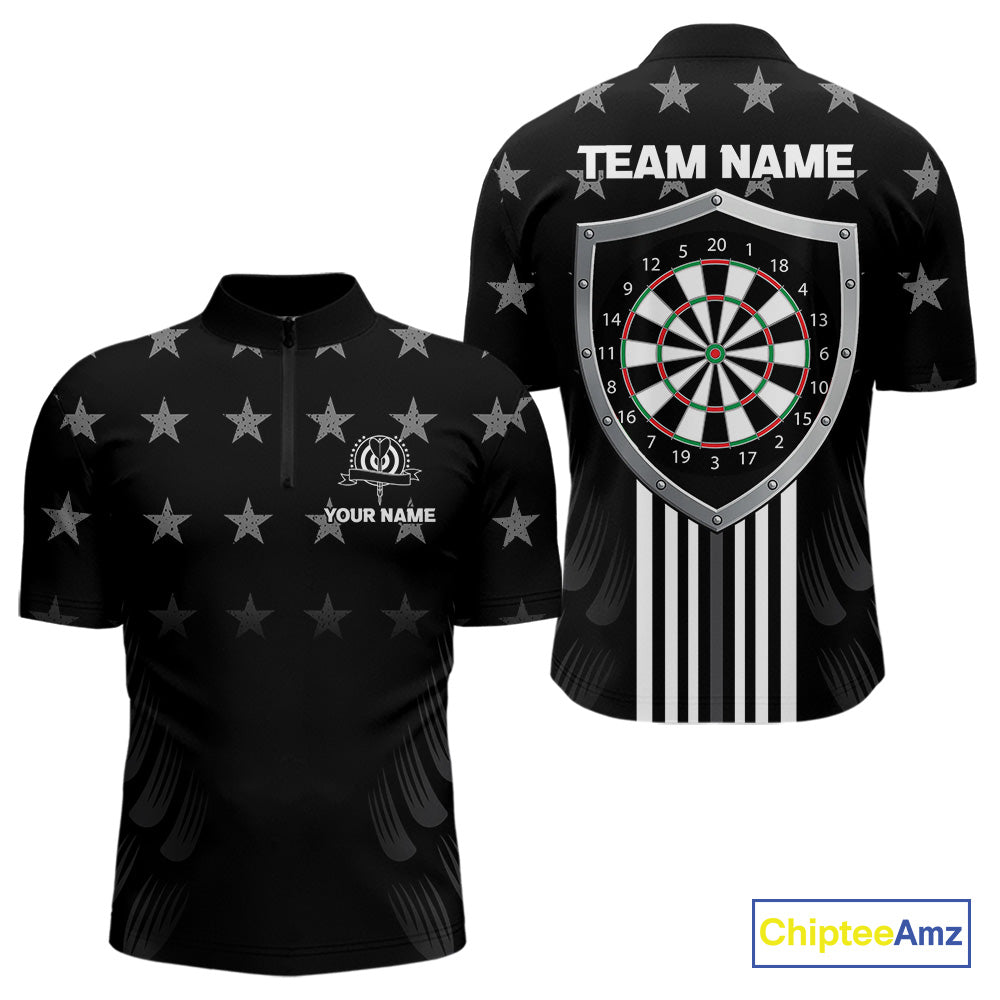Black & Red US Flag Dartboard - Men's Patriotic Darts Shirt - Custom Name For Players NYN0488