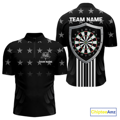 Black & Red US Flag Dartboard - Men's Patriotic Darts Shirt - Custom Name For Players NYN0488