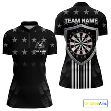 Load image into Gallery viewer, Black &amp; Red US Flag Dartboard - Women's Patriotic Darts Shirt - Custom Name For Players NYN0488