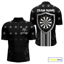 Load image into Gallery viewer, Black &amp; Red US Flag Dartboard - Men's Patriotic Darts Shirt - Custom Name For Players NYN0488