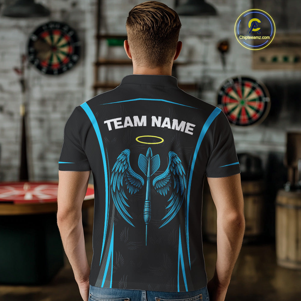 Azure Wings With Dart Arrow Men's Funny Darts Shirt - Custom Name For Darts Jersey NYN0495