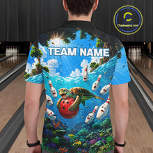 Load image into Gallery viewer, Man wearing ocean turtle bowling shirt custom bowling apparel
