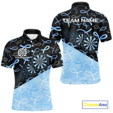 Load image into Gallery viewer, Blue Black Ribbon Men's Darts Polo Shirt Mockup, Custom Awareness Dart Tournament Jersey, Personalized Charity Team Apparel