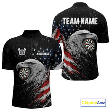 Load image into Gallery viewer, USA Flag Eagle Men's Quarter-Zip Darts Jersey Mockup, Professional Patriotic Dart League Shirt