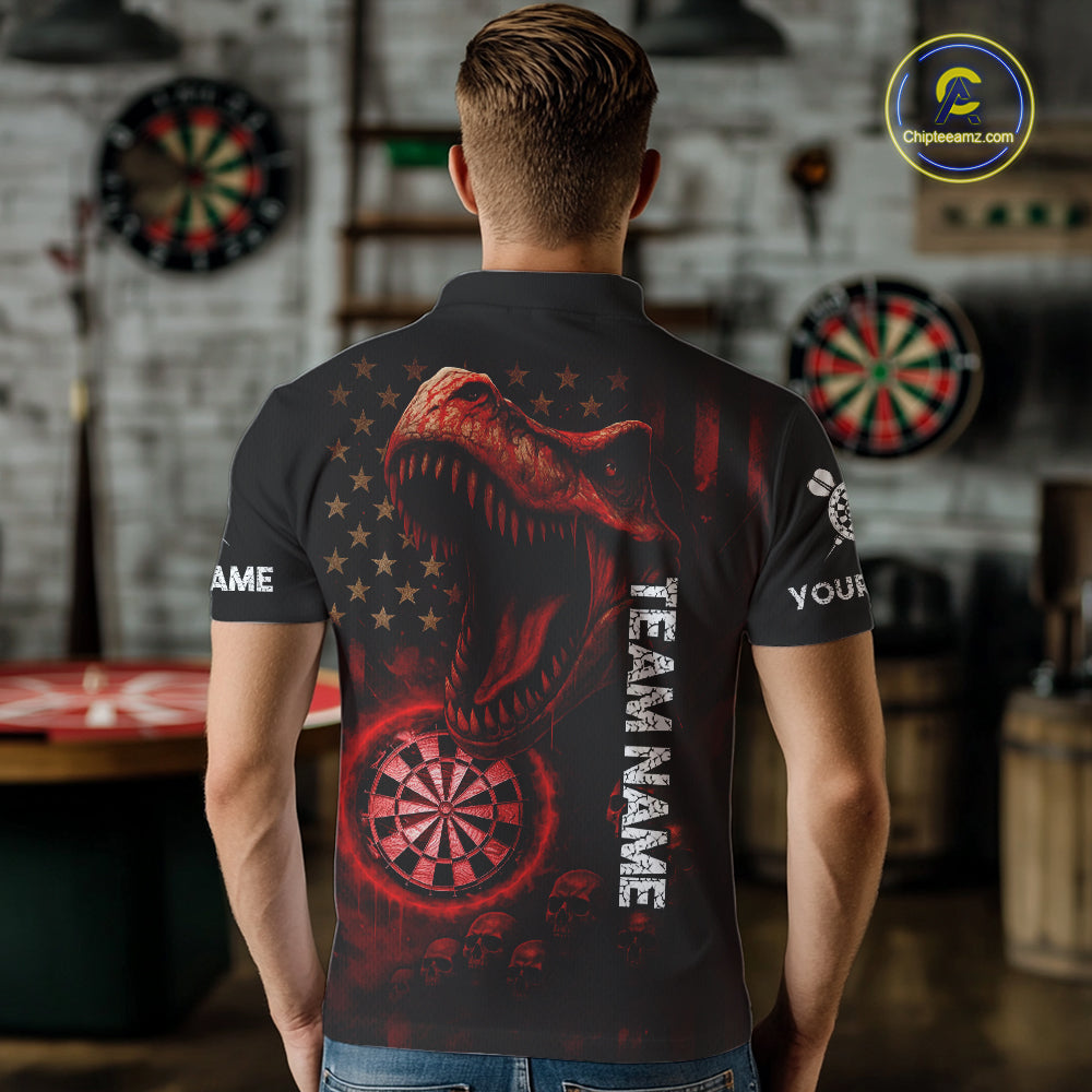 Custom Skull Red Dinosaur Flame Dartboard Polo Dart Shirt For Men, Dart Team Jerseys NYN1356