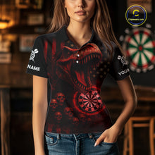 Load image into Gallery viewer, Custom Skull Red Dinosaur Flame Dartboard Polo Dart Shirt For Women, Dart Team Jerseys NYN1356