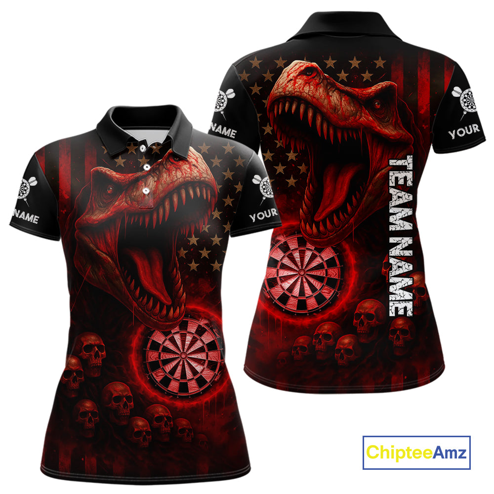 Custom Skull Red Dinosaur Flame Dartboard Polo Dart Shirt For Women, Dart Team Jerseys NYN1356