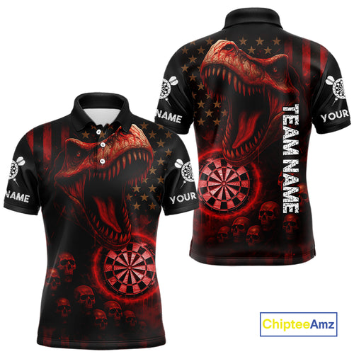 Custom Skull Red Dinosaur Flame Dartboard Polo Dart Shirt For Men, Dart Team Jerseys NYN1356
