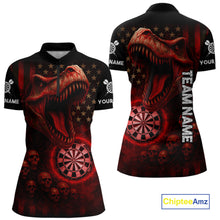 Load image into Gallery viewer, Custom Skull Red Dinosaur Flame Dartboard 1/4-Zip Dart Shirt For Women, Dart Team Jerseys NYN1356