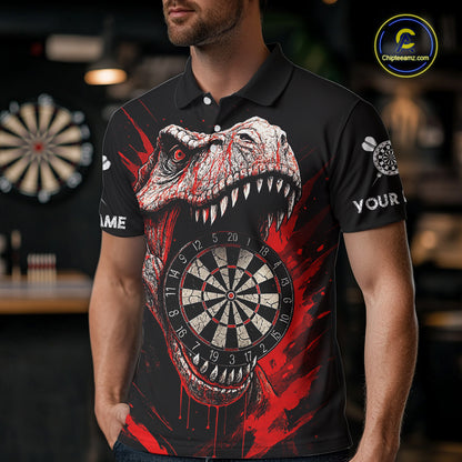 Custom Red Dinosaur Cracked Dartboard Polo Dart Shirt For Men Grunge Dart Team Jerseys NYN1357
