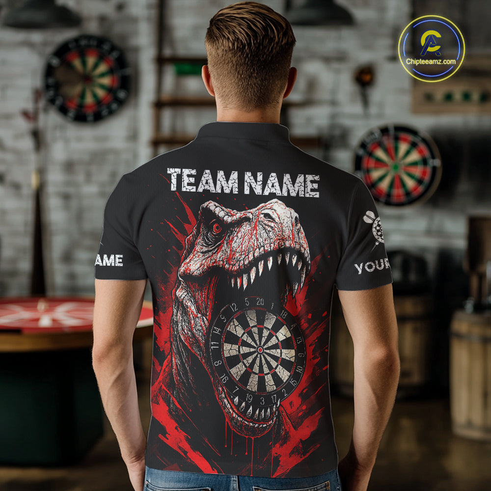 Custom Red Dinosaur Cracked Dartboard Polo Dart Shirt For Men Grunge Dart Team Jerseys NYN1357