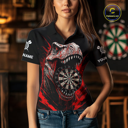 Custom Red Dinosaur Cracked Dartboard Polo Dart Shirt For Women Grunge Dart Team Jerseys NYN1357