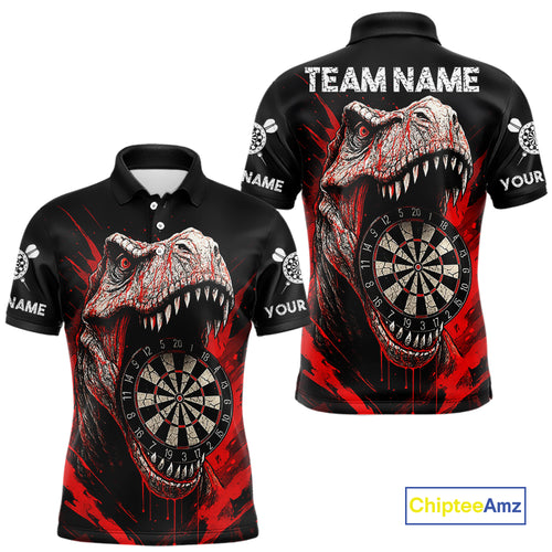 Custom Red Dinosaur Cracked Dartboard Polo Dart Shirt For Men Grunge Dart Team Jerseys NYN1357