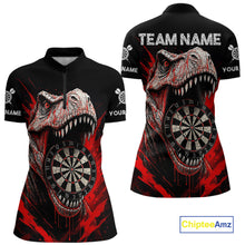 Load image into Gallery viewer, Custom Red Dinosaur Cracked Dartboard 1/4-Zip Dart Shirt For Women Grunge Dart Team Jerseys NYN1357