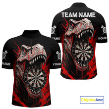 Load image into Gallery viewer, Custom Red Dinosaur Cracked Dartboard 1/4-Zip Dart Shirt For Men Grunge Dart Team Jerseys NYN1357