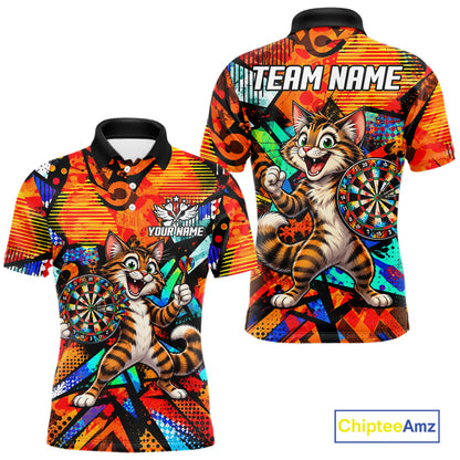 Personalized Tabby Cat Funny Darts Shirt For Men Orange Strike Geometric Dart Tournament Jerseys NYN4788