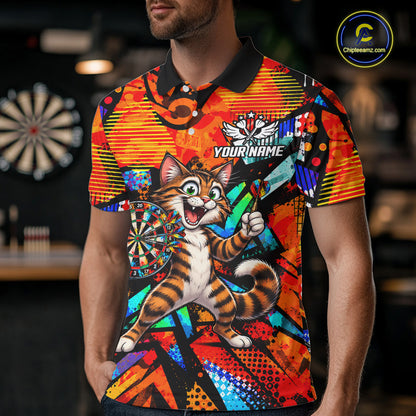Personalized Tabby Cat Funny Darts Shirt For Men Orange Strike Geometric Dart Tournament Jerseys NYN4788