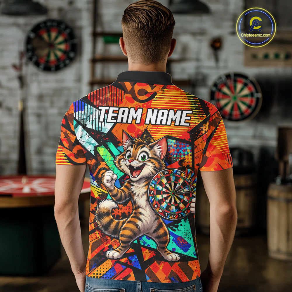 Personalized Tabby Cat Funny Darts Shirt For Men Orange Strike Geometric Dart Tournament Jerseys NYN4788