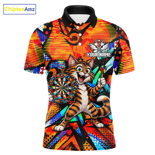 Personalized Tabby Cat Funny Darts Shirt For Men Orange Strike Geometric Dart Tournament Jerseys NYN4788
