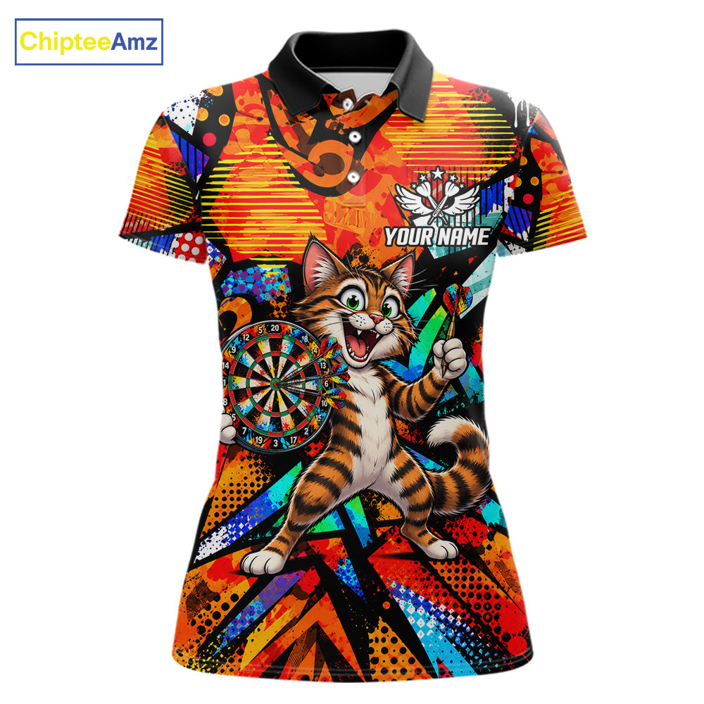 Personalized Tabby Cat Funny Darts Shirt For Women Orange Strike Geometric Dart Tournament Jerseys NYN4788