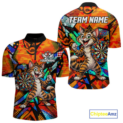 Personalized Tabby Cat Funny Darts Shirt For Men Orange Strike Geometric Dart Tournament Jerseys NYN4788