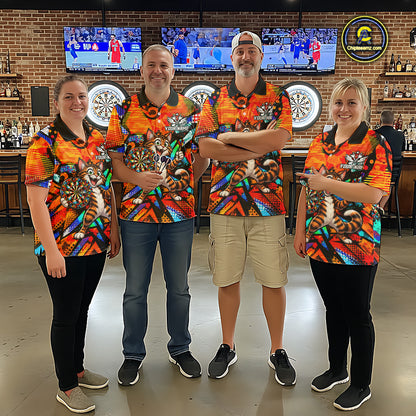Personalized Tabby Cat Funny Darts Shirt For Men Orange Strike Geometric Dart Tournament Jerseys NYN4788