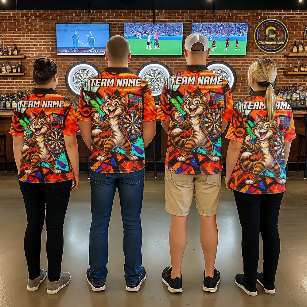 Personalized Tabby Cat Funny Darts Shirt For Men Orange Strike Geometric Dart Tournament Jerseys NYN4788