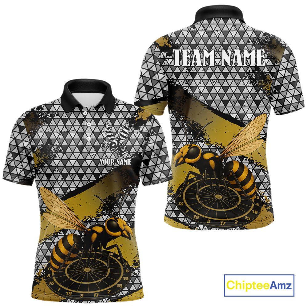 Custom Funny Gold Bee Silver Triangle Darts Polo Shirt For Men Funny Dart League Jerseys NYN2176