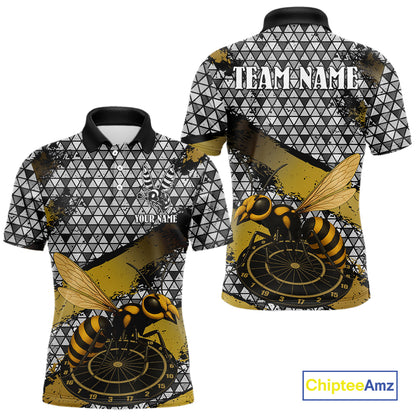 Custom Funny Gold Bee Silver Triangle Darts Polo Shirt For Men Funny Dart League Jerseys NYN2176