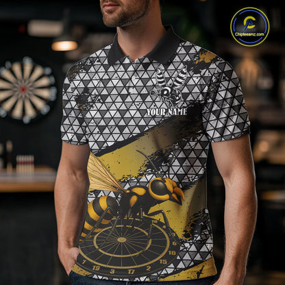 Custom Funny Gold Bee Silver Triangle Darts Polo Shirt For Men Funny Dart League Jerseys NYN2176