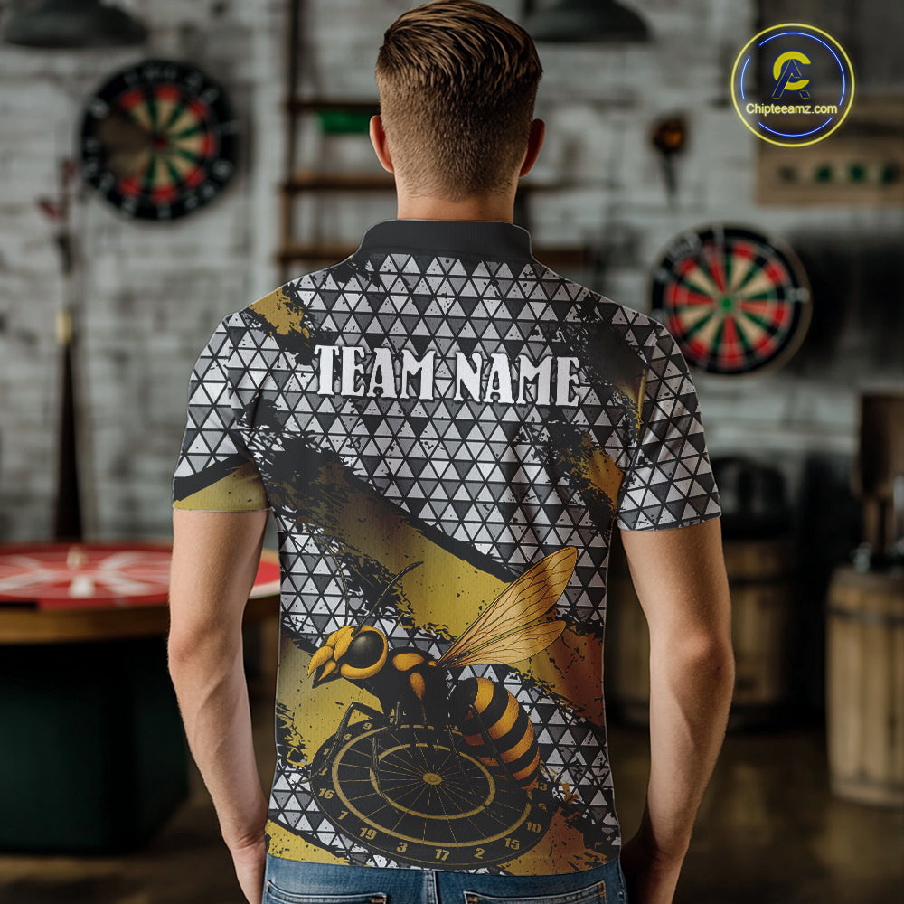 Custom Funny Gold Bee Silver Triangle Darts Polo Shirt For Men Funny Dart League Jerseys NYN2176