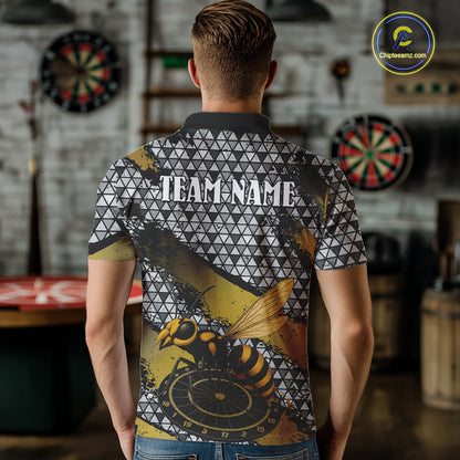 Custom Funny Gold Bee Silver Triangle Darts Polo Shirt For Men Funny Dart League Jerseys NYN2176