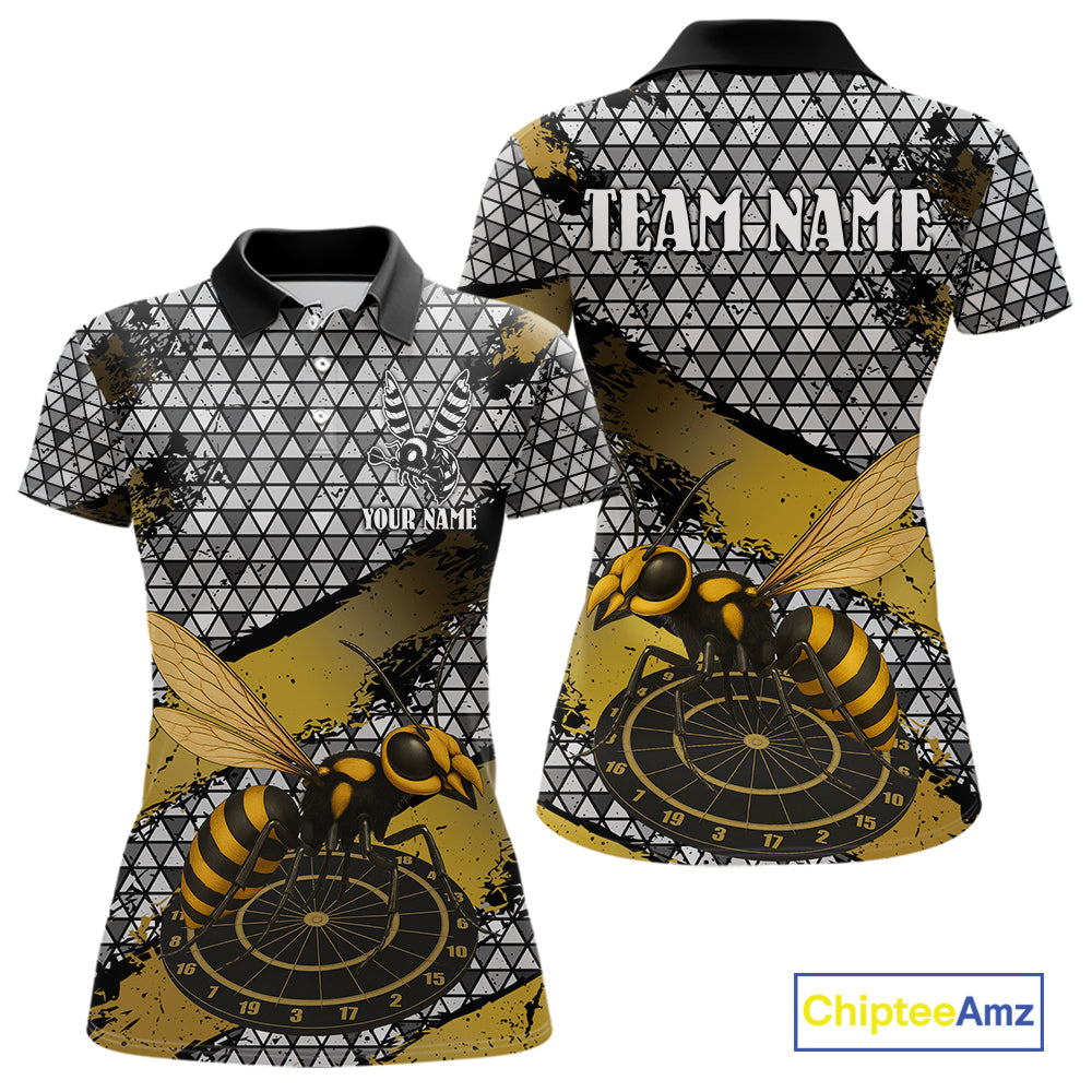 Custom Funny Gold Bee Silver Triangle Darts Polo Shirt For Women Funny Dart League Jerseys NYN2176