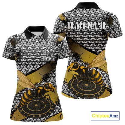 Custom Funny Gold Bee Silver Triangle Darts Polo Shirt For Women Funny Dart League Jerseys NYN2176