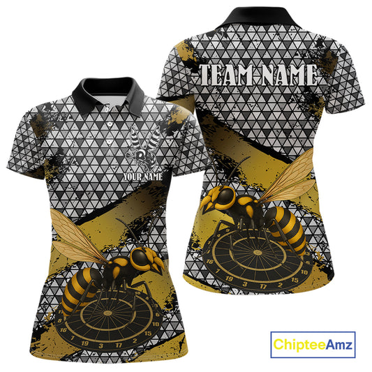Custom Funny Gold Bee Silver Triangle Darts Polo Shirt For Women Funny Dart League Jerseys NYN2176